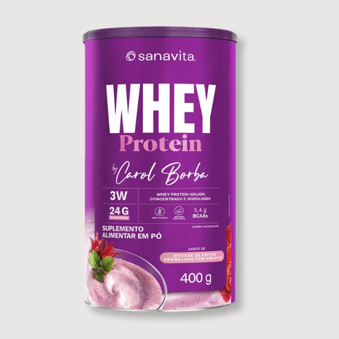 Whey 3W  Carol Borba 400g  - Mousse De Frutas Vermelhas Com Hibiscus - SANAVITA