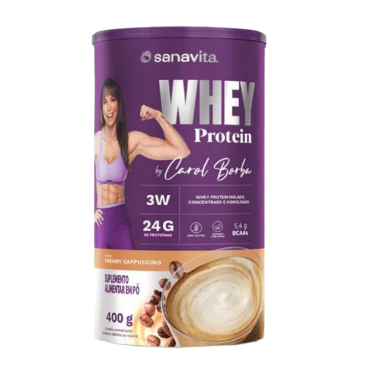 WHEY 3W - CAROL BORBA - CREAMY CAPPUCCINO - LATA 400G - Sanavita